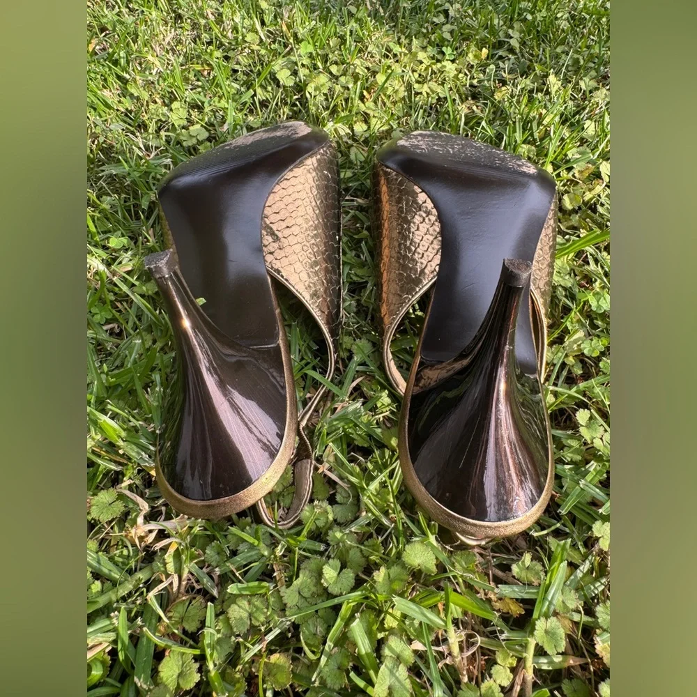 Y2K Vintage Via Spiga Gold Leather Pointed Toe Stiletto Slingback Sz 8 1/2 - Picture 7 of 7